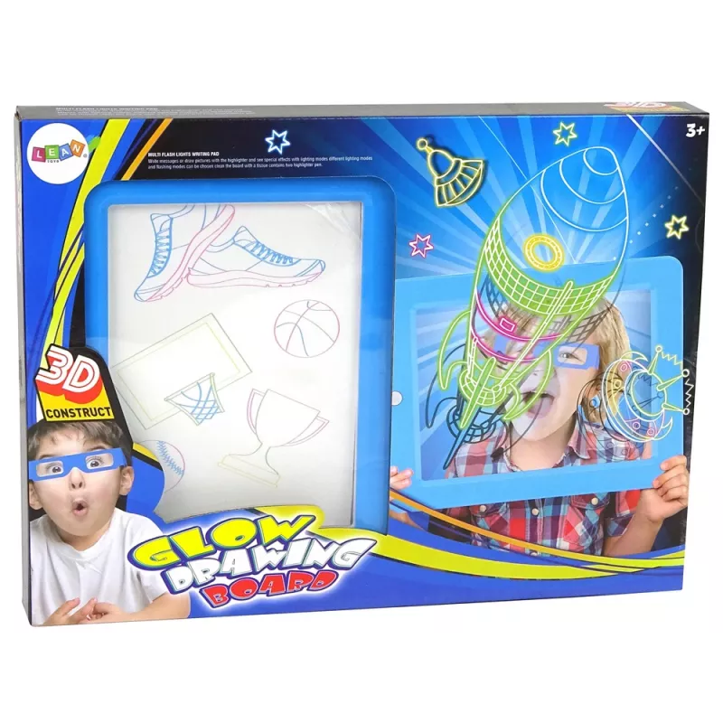 LEAN TOYS magická osvetlená 3D tabuľa okuliare modrá