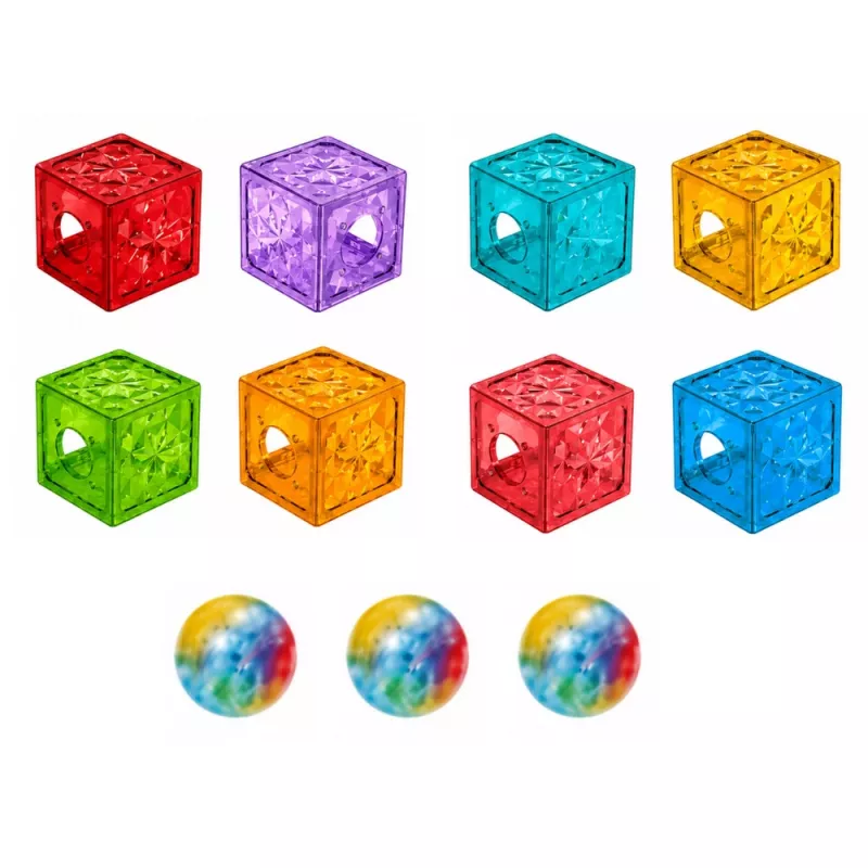 LEAN TOYS magnetické stavebnice 60 ks - farebná kocková guľová dráha