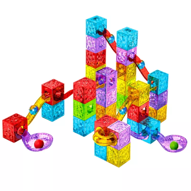 LEAN TOYS magnetické stavebnice 60 ks - farebná kocková guľová dráha