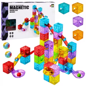 LEAN TOYS magnetické stavebnice 60 ks - farebná kocková guľová dráha