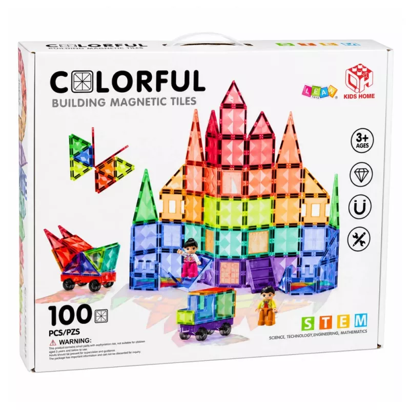 LEAN TOYS magnetické konštrukčné bloky 3D panely kreatívne STEM farebné 100 ks