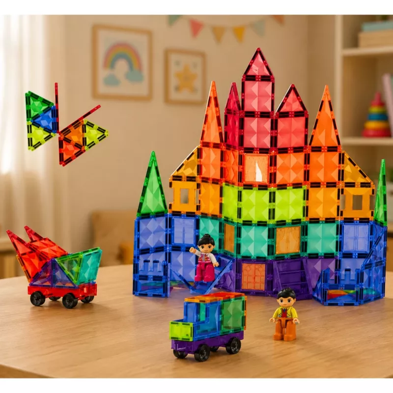 LEAN TOYS magnetické konštrukčné bloky 3D panely kreatívne STEM farebné 100 ks