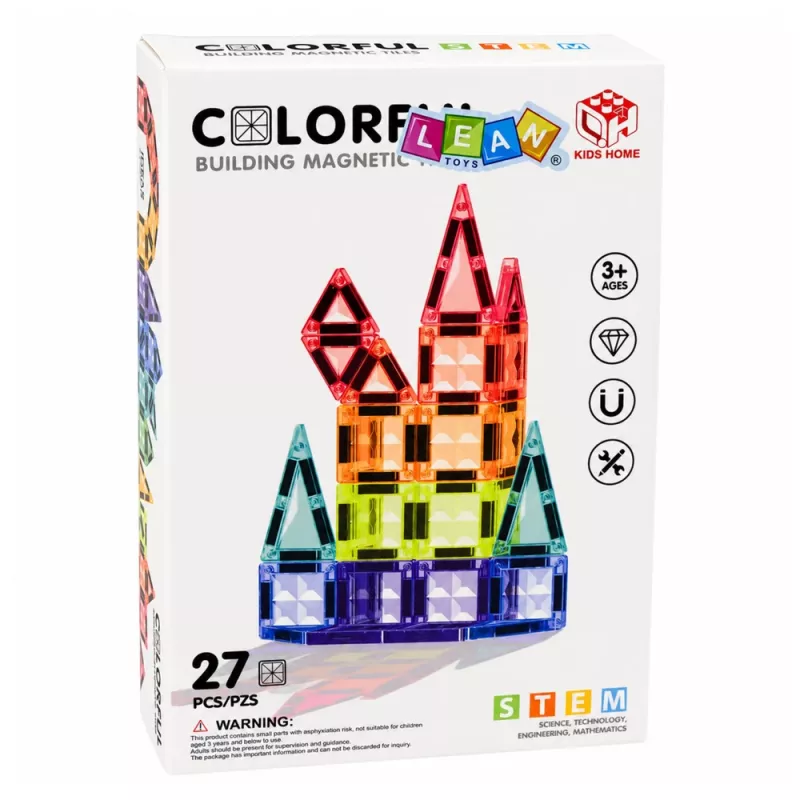 LEAN TOYS magnetické konštrukčné bloky 3D panely kreatívne STEM farebné 27 ks
