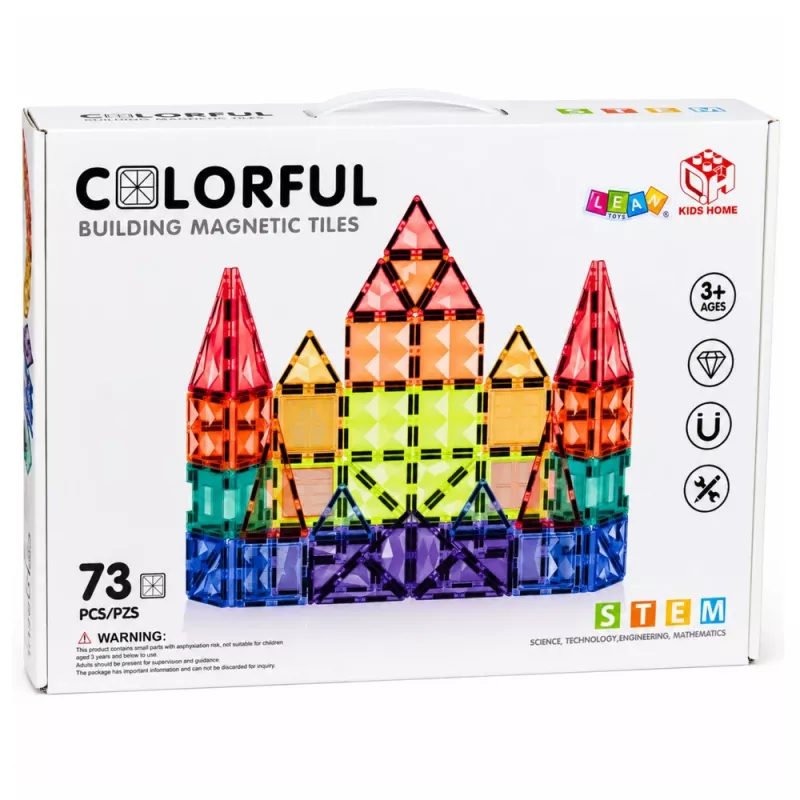 LEAN TOYS magnetické konštrukčné bloky 3D panely kreatívne STEM farebné 73 kusov