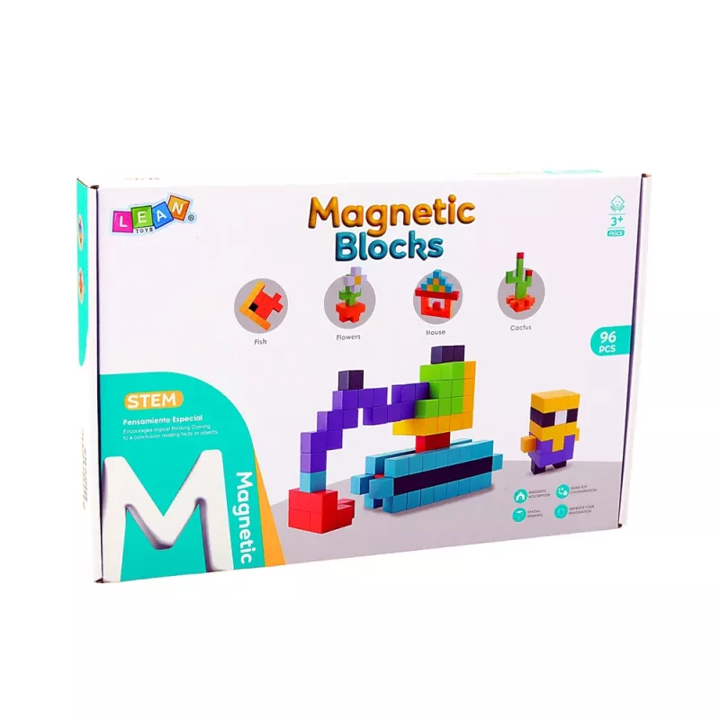 LEAN TOYS magnetické stavebnice kocky 3D bloky farebné 96 dielov
