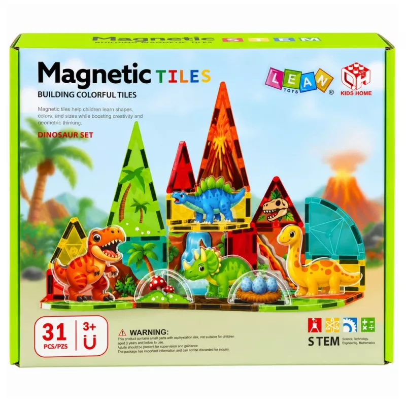 LEAN TOYS magnetické stavebnice dinosaurus sopka 31 dielov