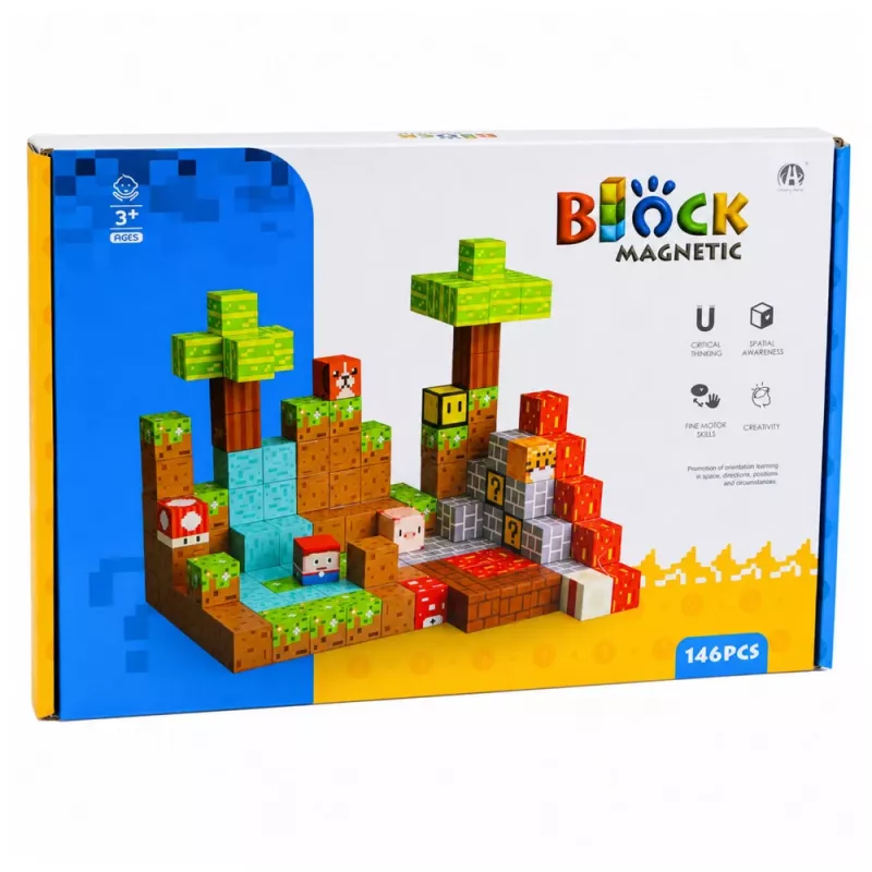 LEAN TOYS magnetické stavebnice Pixel World farebné kocky 146 dielov