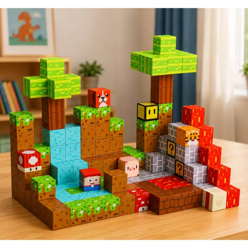 LEAN TOYS magnetické stavebnice Pixel World farebné kocky 146 dielov