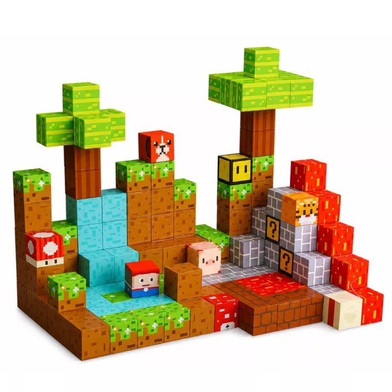 LEAN TOYS magnetické stavebnice Pixel World farebné kocky 146 dielov