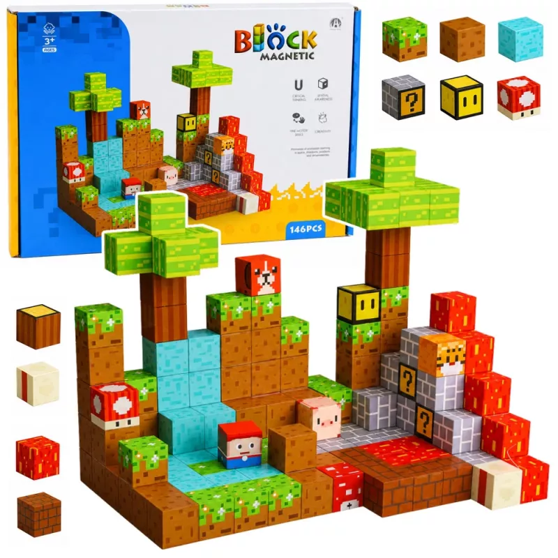 LEAN TOYS magnetické stavebnice Pixel World farebné kocky 146 dielov