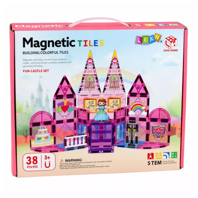 LEAN TOYS Magnetické stavebné bloky princeznovský zámok ružový 38 kusov