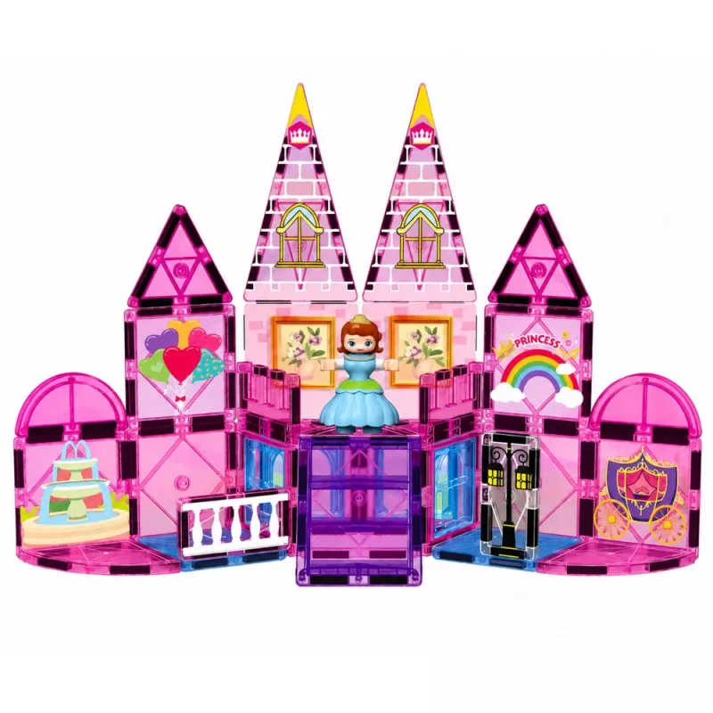 LEAN TOYS Magnetické stavebné bloky princeznovský zámok ružový 38 kusov
