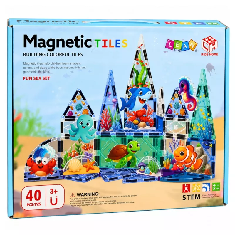 LEAN TOYS magnetické kocky morské živočíchy oceán 40 dielov
