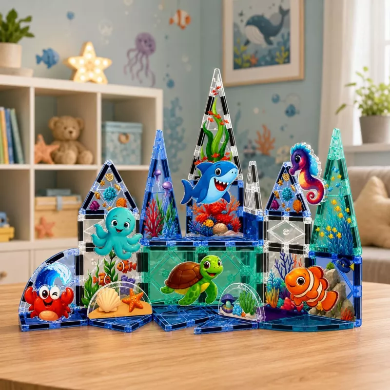 LEAN TOYS magnetické kocky morské živočíchy oceán 40 dielov