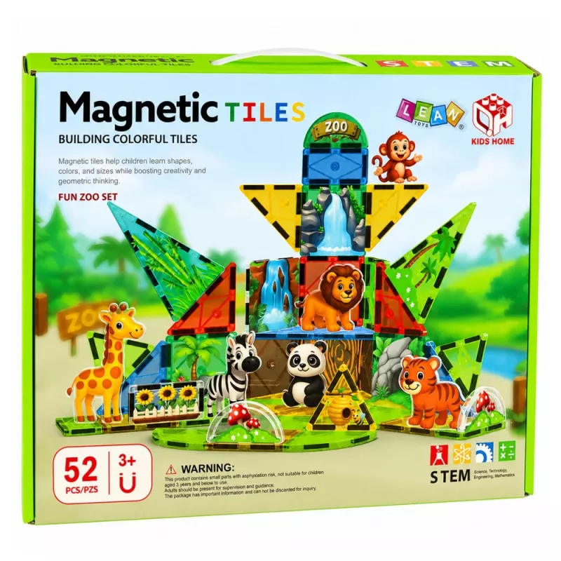 LEAN TOYS magnetické stavebné bloky divé zvieratá džungľa ZOO 52 kusov