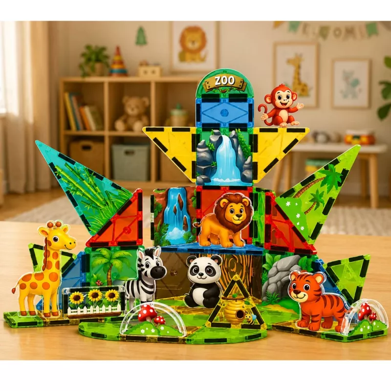 LEAN TOYS magnetické stavebné bloky divé zvieratá džungľa ZOO 52 kusov