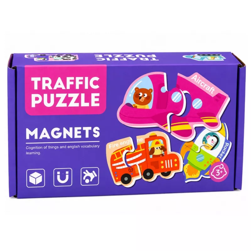 LEAN TOYS magnetické puzzle vozidlá vzdelávacia hračka dopravné prostriedky sada 30 dielov