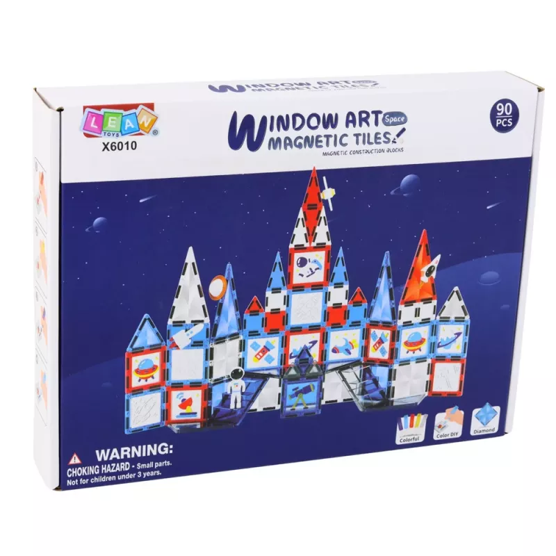 LEAN TOYS Magnetic Space Windows stavebné kocky 90 dielov – ABS plast STEM stavebnica