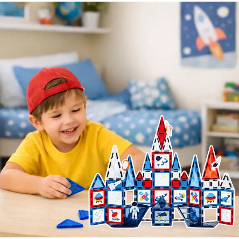 LEAN TOYS Magnetic Space Windows stavebné kocky 90 dielov – ABS plast STEM stavebnica