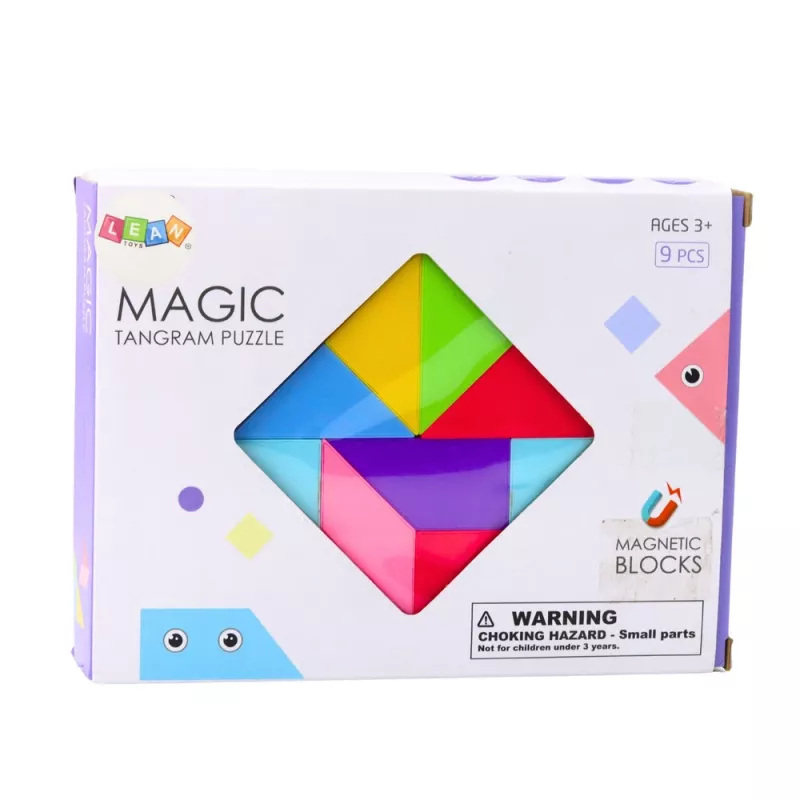LEAN TOYS magnetické tangram bloky farebná puzzle samolepka sada 9 ks