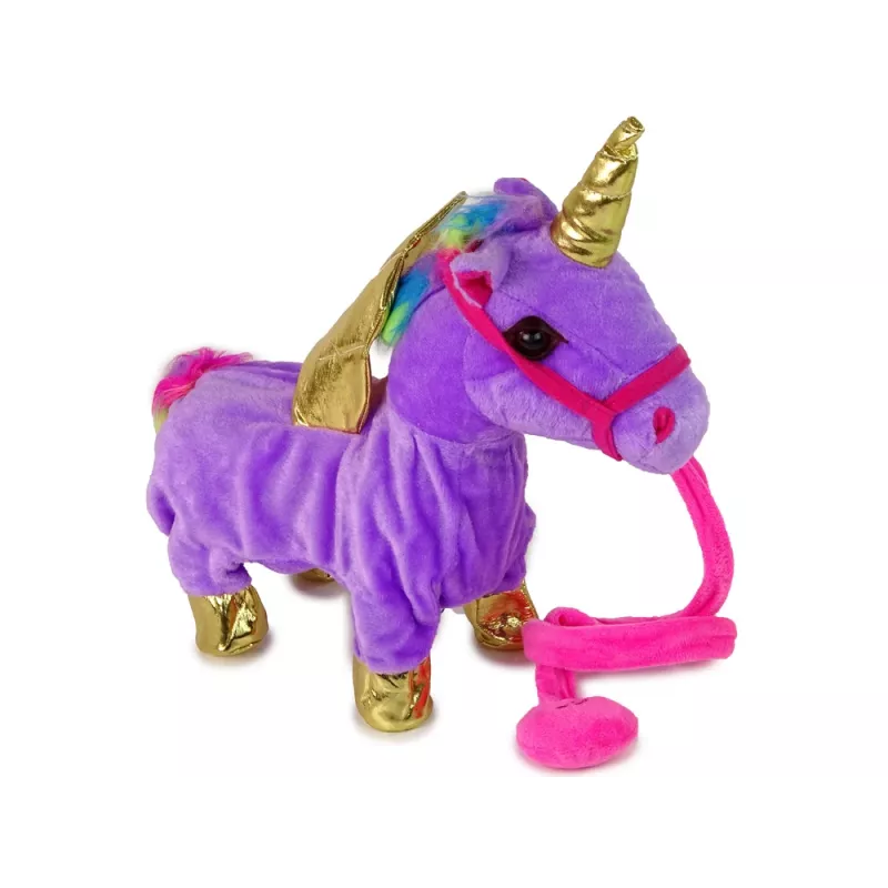 LEAN TOYS Maskot kôň, interaktívny jednorožec, fialový, zlaté krídla