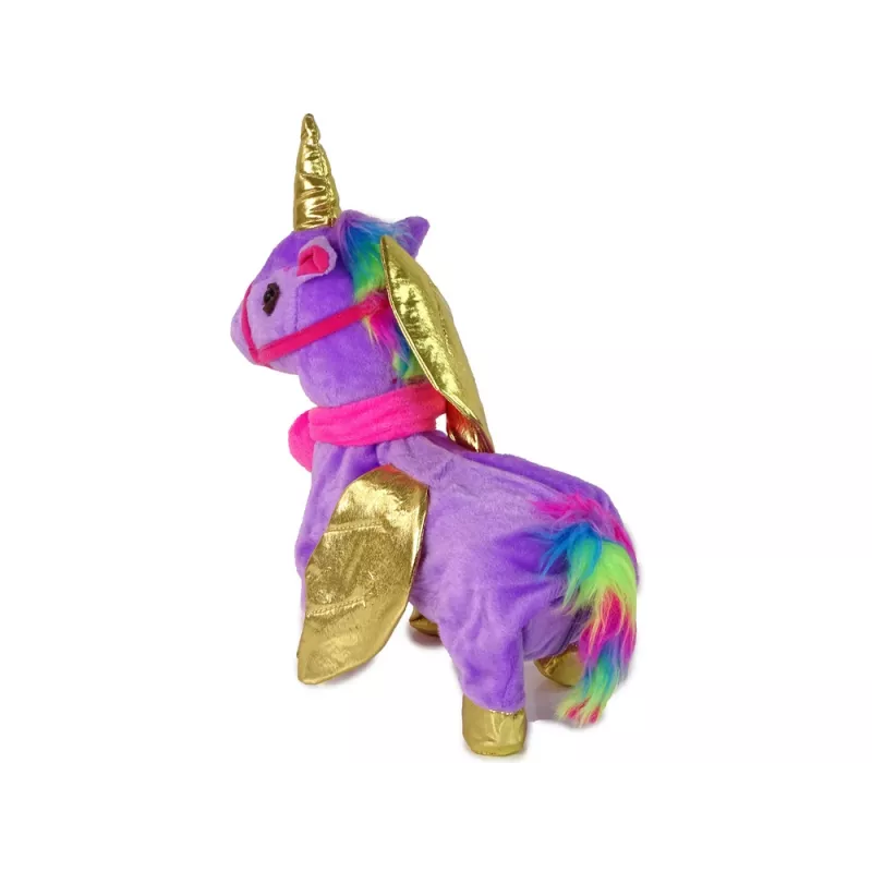 LEAN TOYS Maskot kôň, interaktívny jednorožec, fialový, zlaté krídla