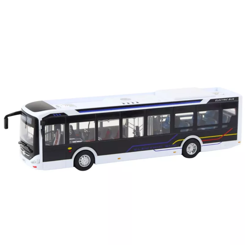 LEAN TOYS kovový mestský autobus biely 1:43 odlievaný model s naťahovacím motorčekom a otváracími dverami