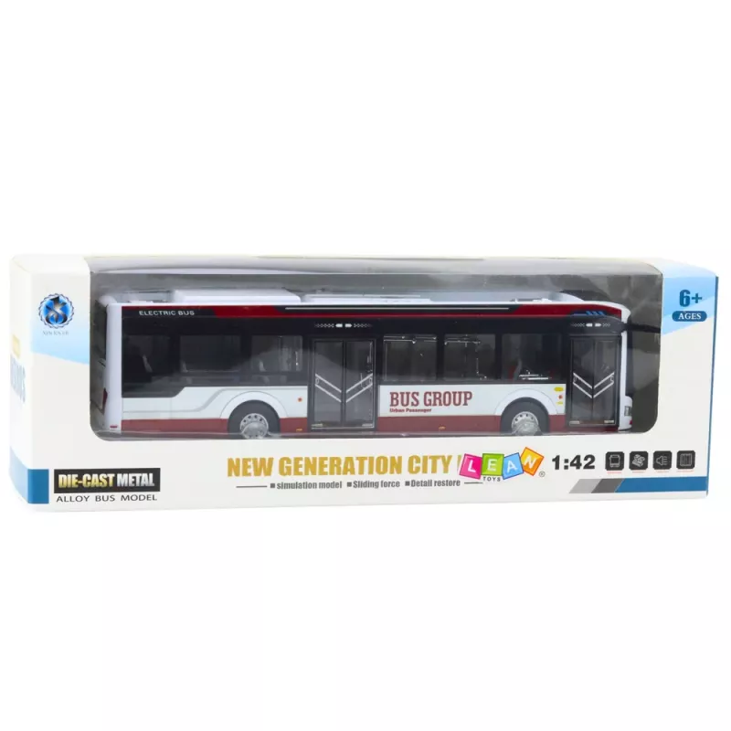LEAN TOYS Kovový mestský autobus so zvukom a svetlom 1:42