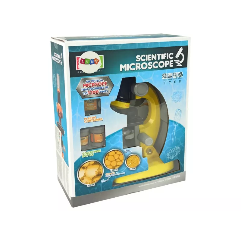 LEAN TOYS mikroskop pre vedca vzdelávacia sada žltý 100x 400x 1200x
