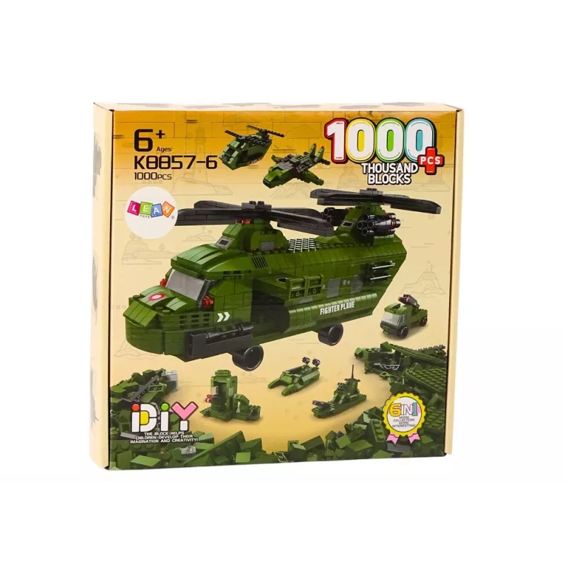 LEAN TOYS vojenský vrtuľník stavebnica vojenská zelená 1000 dielov