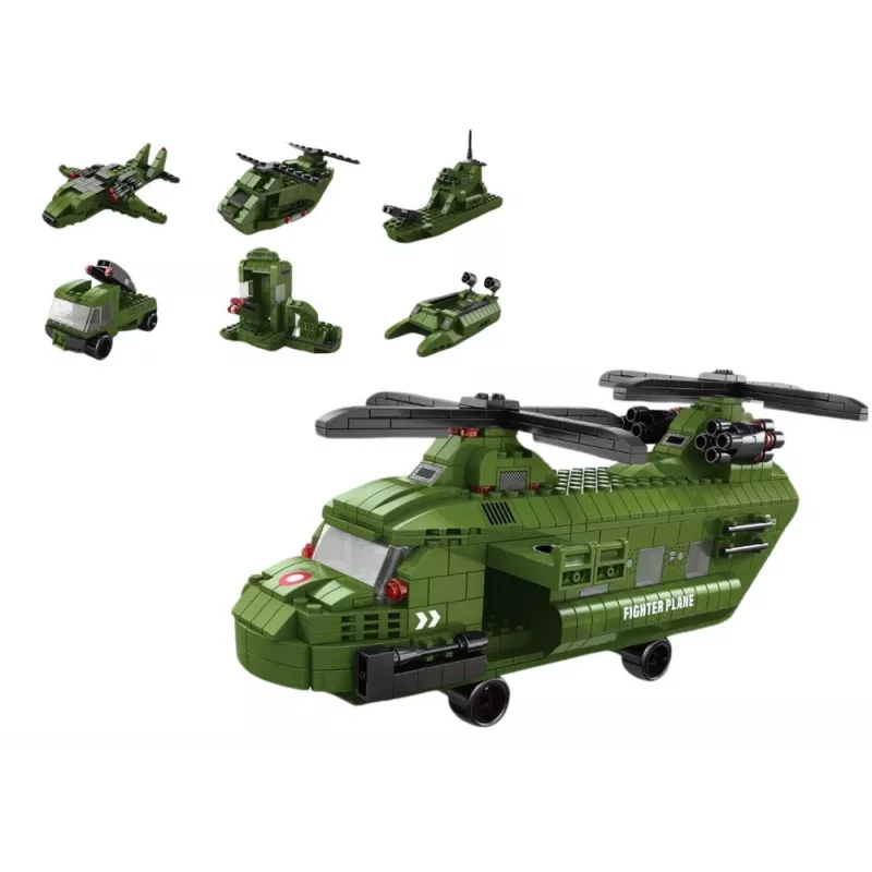LEAN TOYS vojenský vrtuľník stavebnica vojenská zelená 1000 dielov