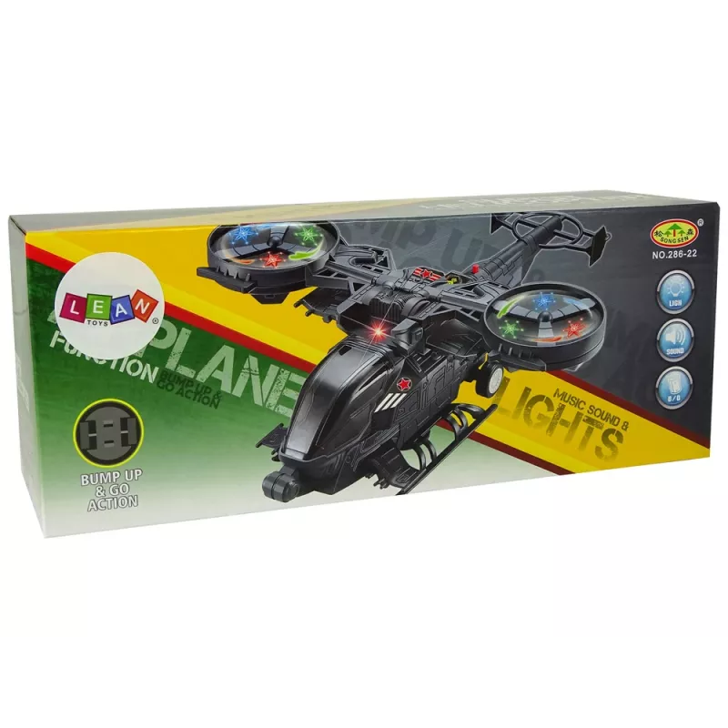 LEAN TOYS vojenský vrtuľník s veľkými krídlami, svetlami, zvukom a rotáciou