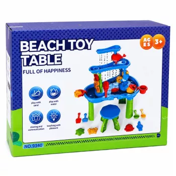 LEAN TOYS viacúrovňový vodný stôl s hracou plochou, stoličkou, príslušenstvom a formičkami, 63 cm
