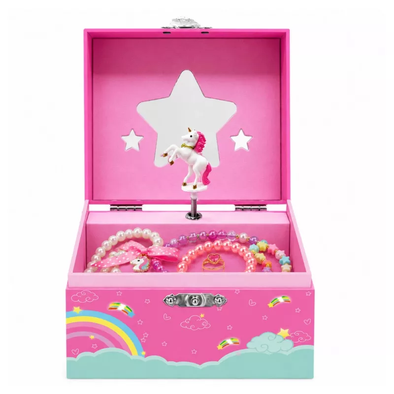 LEAN TOYS Hudobná skrinka šperkovnica rotujúci jednorožec ružová