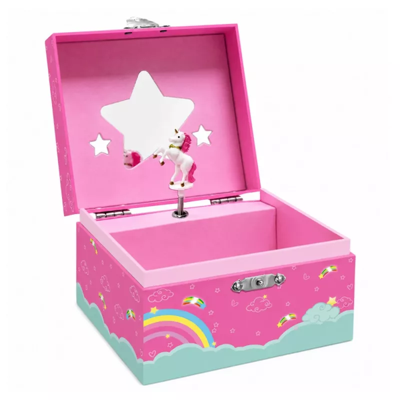 LEAN TOYS Hudobná skrinka šperkovnica rotujúci jednorožec ružová