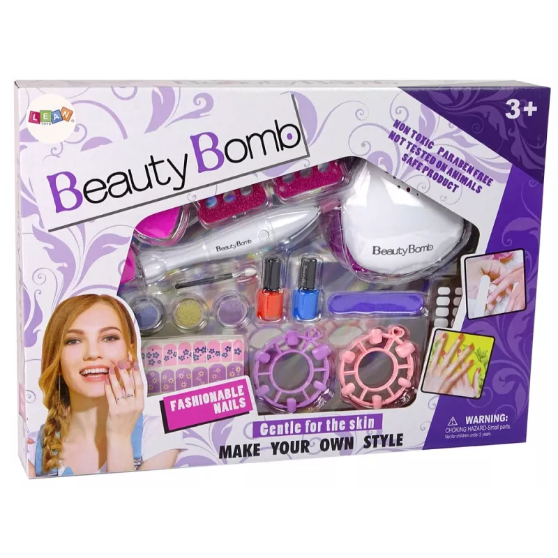 LEAN TOYS súprava na nechty s formičkami, lampou, pilníkom a brokátom