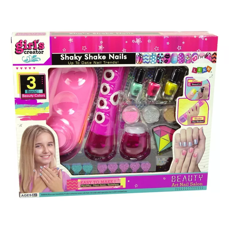 LEAN TOYS Sada lakov na nechty nail glitter dávkovač samolepky na nechty