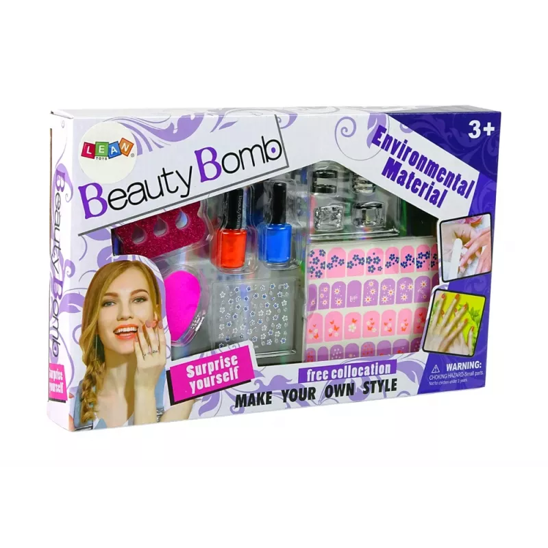 LEAN TOYS súprava na nechty s lakmi na nechty, trblietkami, samolepkami a prsteňmi