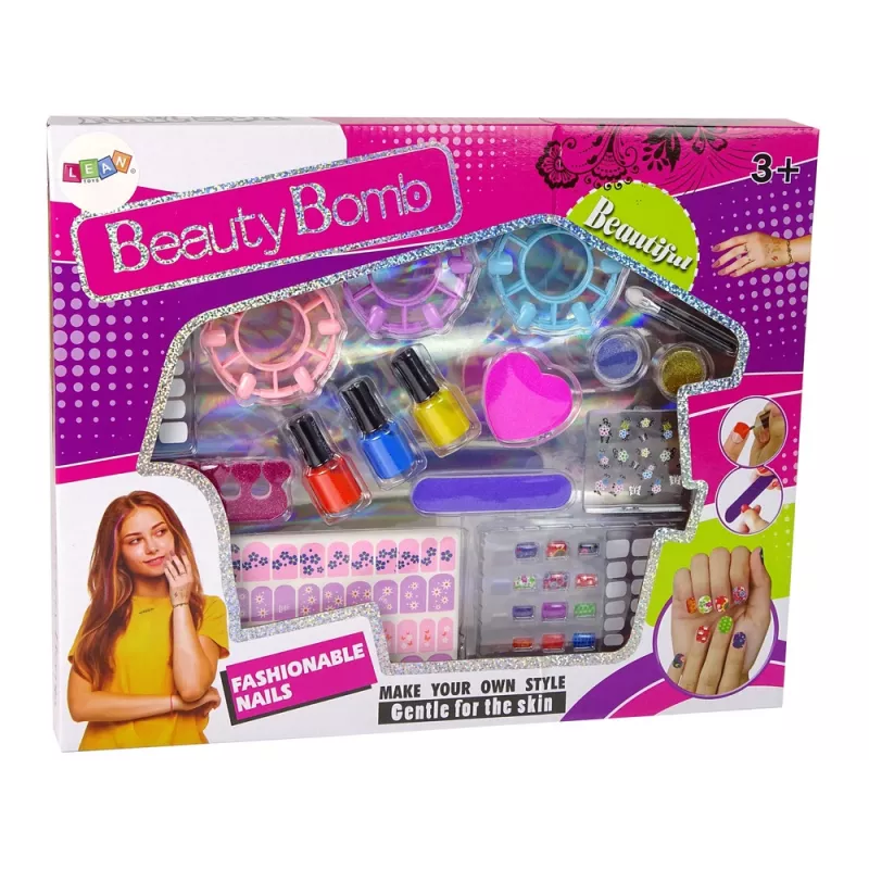 LEAN TOYS súprava na nechty s lakmi na nechty, samolepkami, šablónami a trblietkami