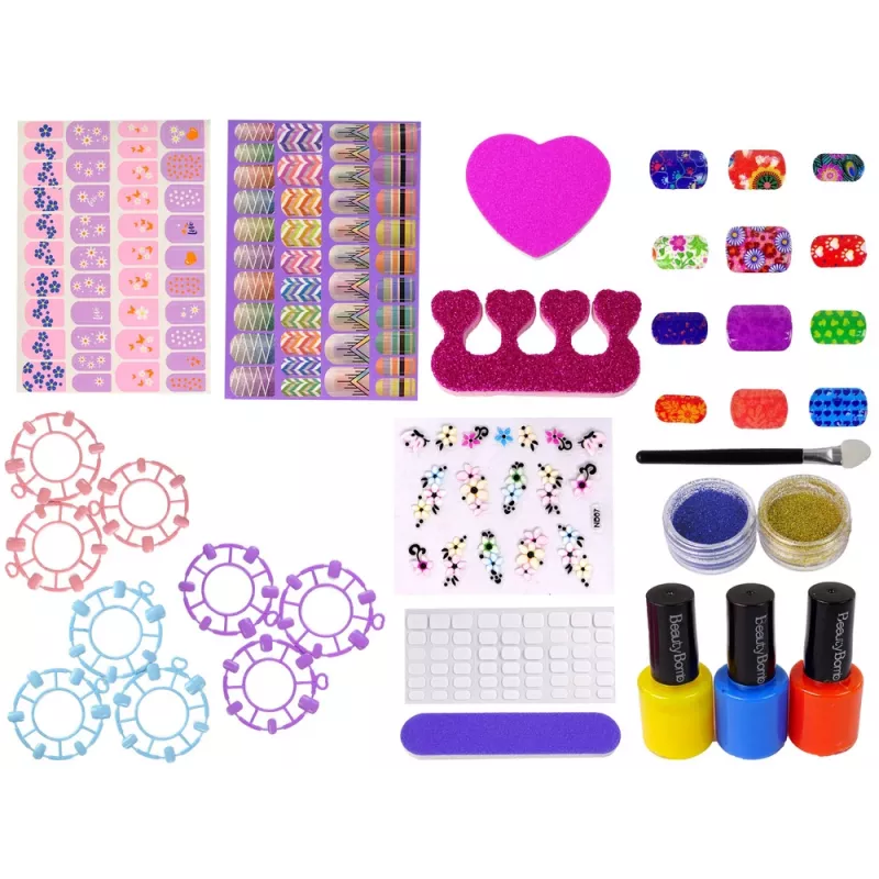 LEAN TOYS súprava na nechty s lakmi na nechty, samolepkami, šablónami a trblietkami