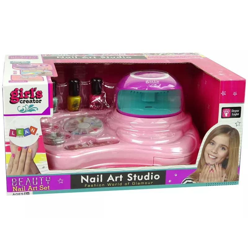 LEAN TOYS Sada na nechty s nail glitter, sušičom a samolepkami