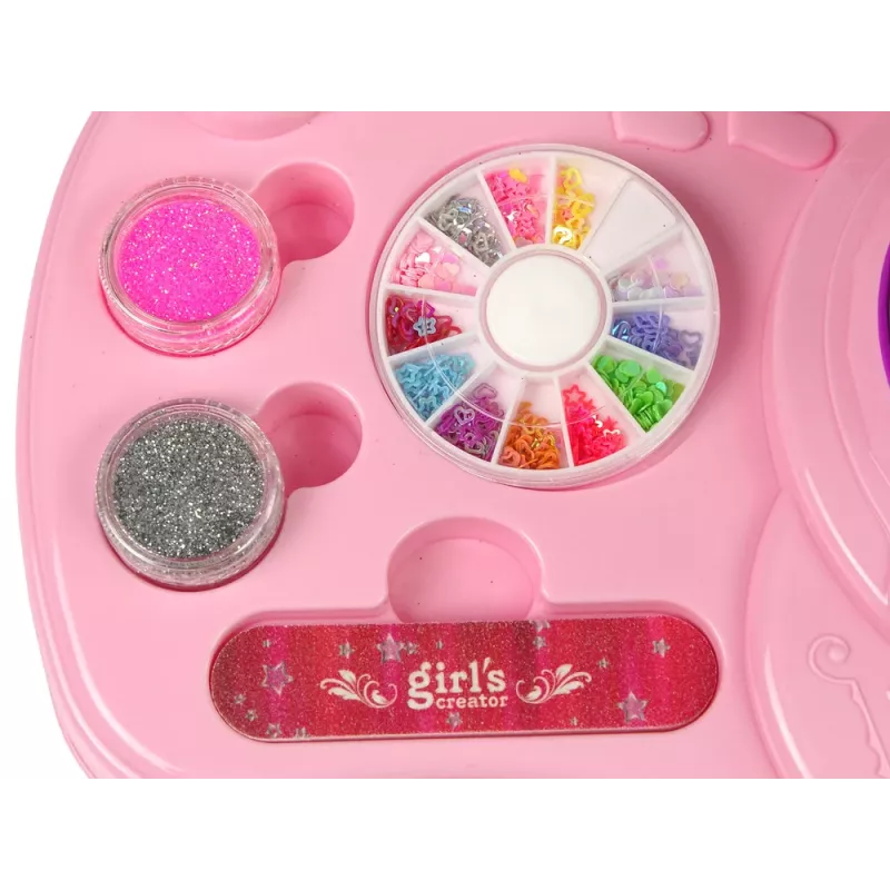 LEAN TOYS Sada na nechty s nail glitter, sušičom a samolepkami