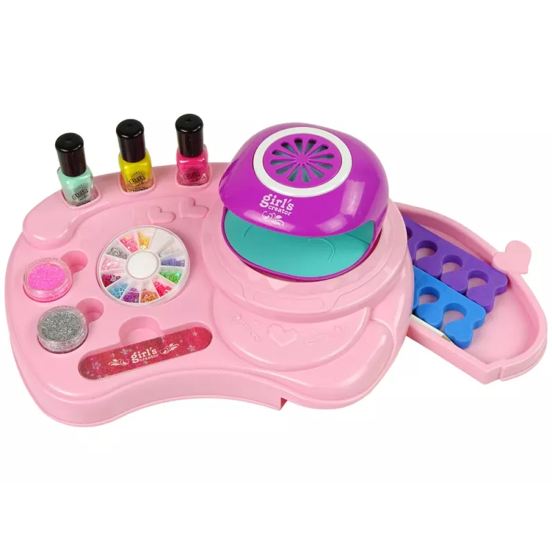 LEAN TOYS Sada na nechty s nail glitter, sušičom a samolepkami