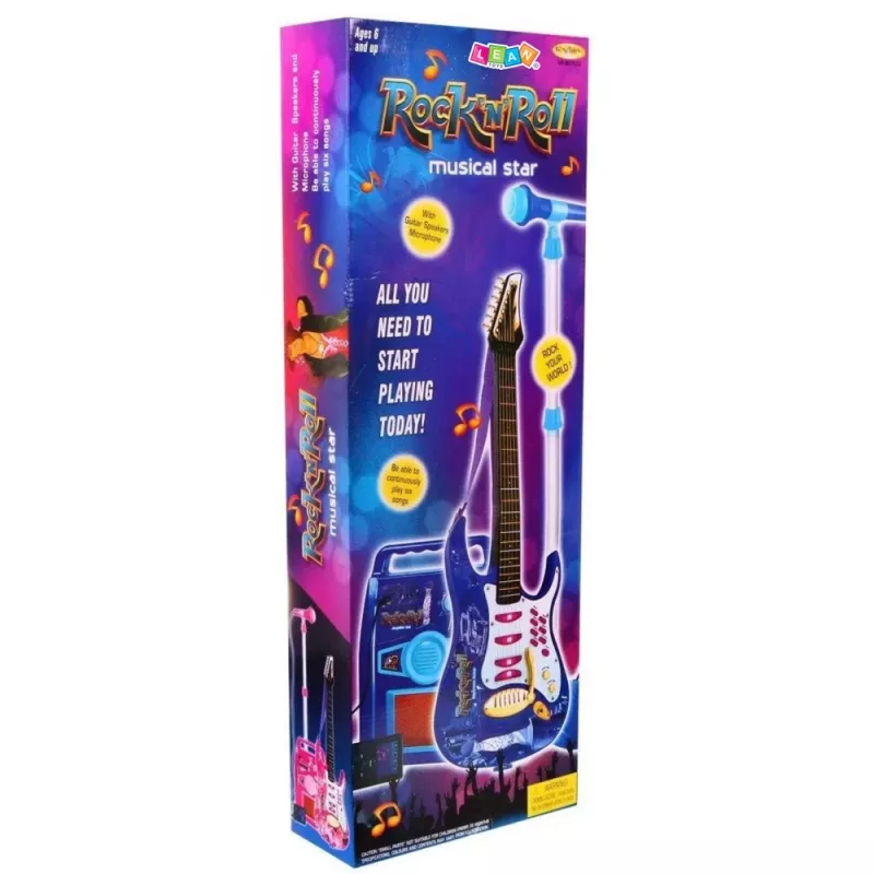 LEAN TOYS Ružová elektrická gitara s mikrofónom a zosilňovačom