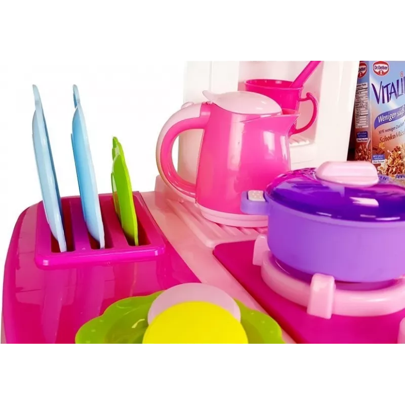 LEAN TOYS ružová kuchynka s vodnými hrncami, potravinami a zvukom