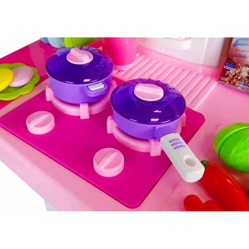 LEAN TOYS ružová kuchynka s vodnými hrncami, potravinami a zvukom