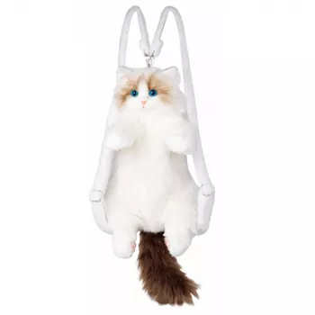 LEAN TOYS plyšový batoh v tvare mačky maskot s nastaviteľnými popruhmi a silikónovými labkami biela 50cm