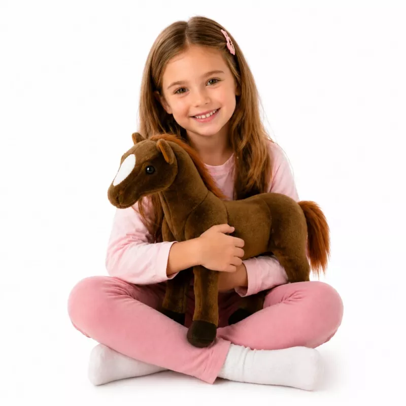 LEAN TOYS Plyšový kôň plyšová hračka tmavohnedá 40cm x 37cm