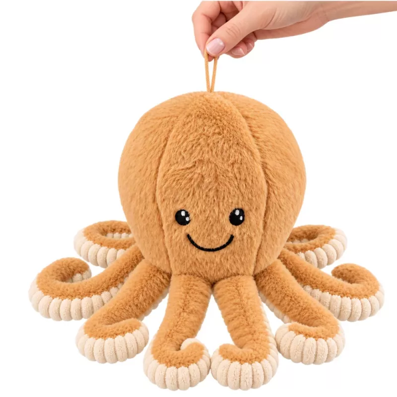LEAN TOYS plyšová chobotnica mäkká hračka s prísavkou béžová 16 cm