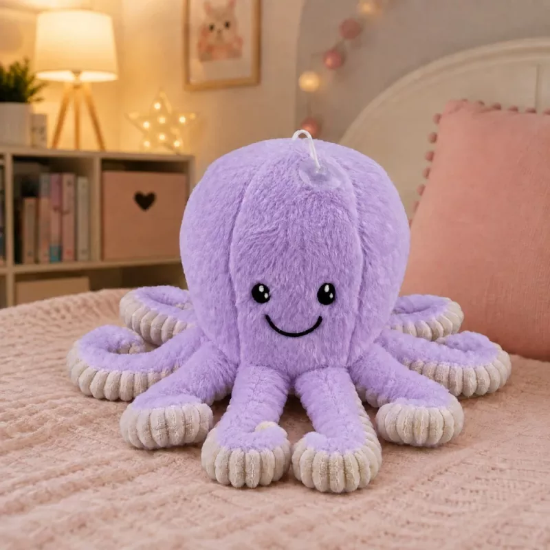 LEAN TOYS plyšová hračka chobotnica s prísavkou, fialová, 16 cm